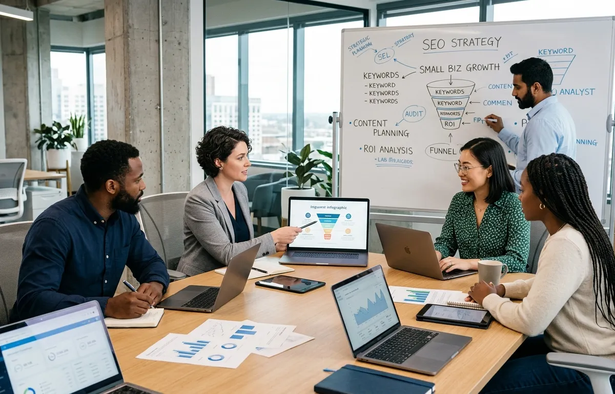Digital marketing team planning SEO strategy